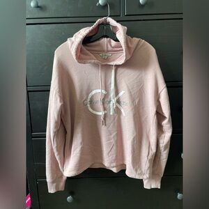 Wide oversized cropped pink Calvin Klein hoodie